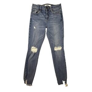 Hidden Womens 25 (25.5x26.5) Blue Skinny Distressed Ripped Raw Hem Stretch Jeans